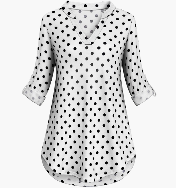 CASUAL Roll Sleeve Shirts Notch V Neck Turkey