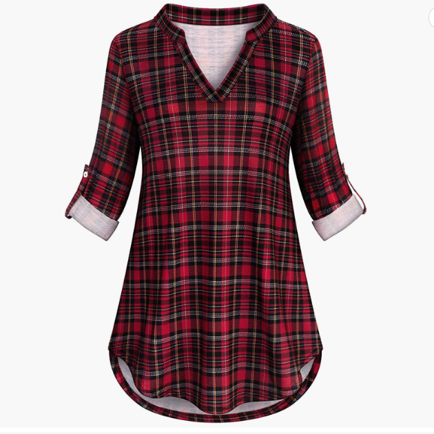 CASUAL Roll Sleeve Shirts Notch V Neck Turkey