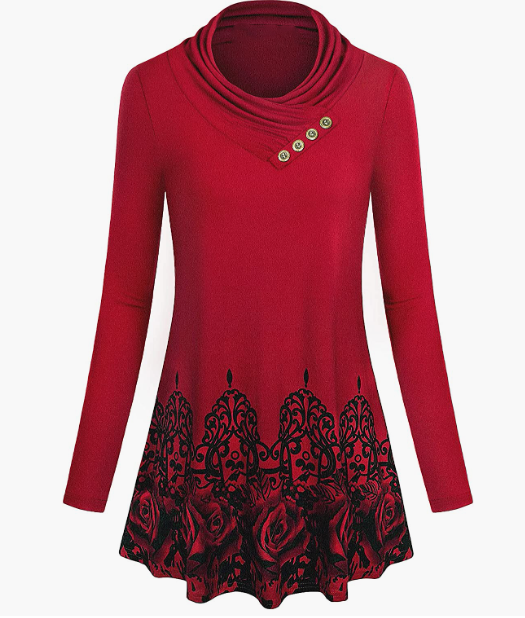 CASUAL Long Sleeve Vintage Cowl Neck Tunic