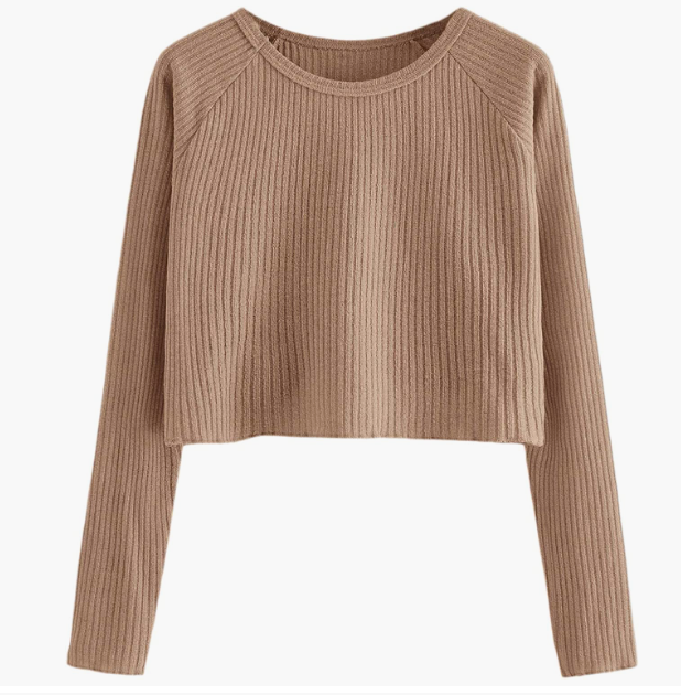 CASUAL Knit Raglan Long Sleeve Crop Top T Shirt