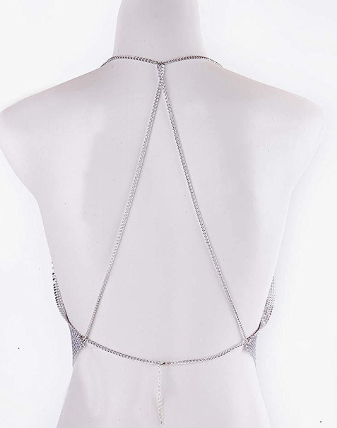 PARTY Sparkly Deep V Neck Crop Tank Tops Cami Body Chain Top