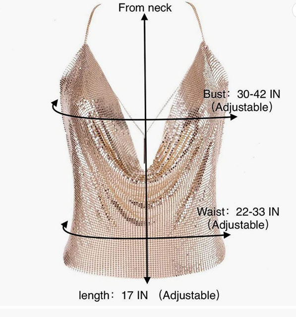 PARTY Sparkly Deep V Neck Crop Tank Tops Cami Body Chain Top