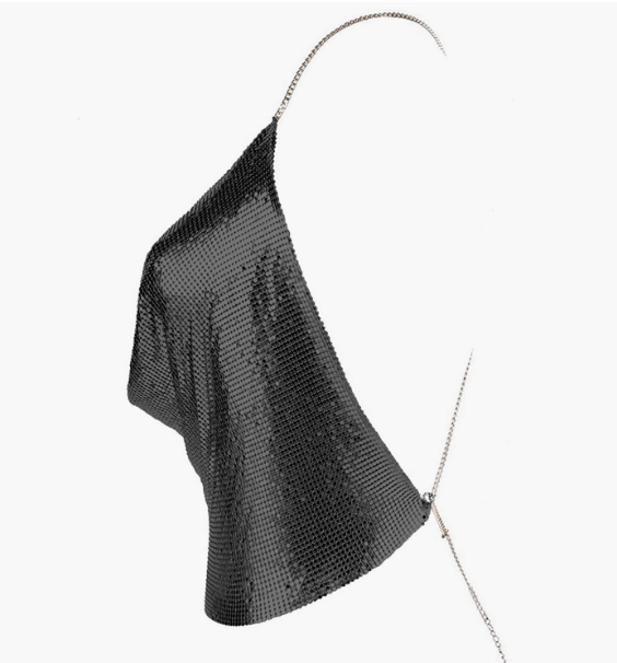 PARTY Sparkly Deep V Neck Crop Tank Tops Cami Body Chain Top