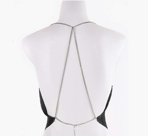 PARTY Sparkly Deep V Neck Crop Tank Tops Cami Body Chain Top