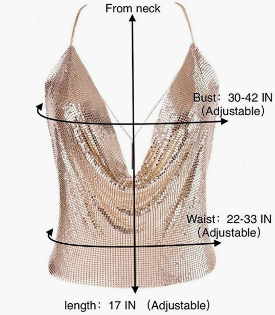 PARTY Sparkly Deep V Neck Crop Tank Tops Cami Body Chain Top