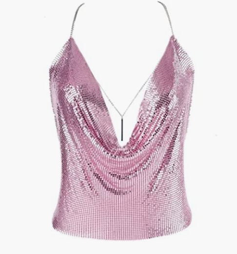 PARTY Sparkly Deep V Neck Crop Tank Tops Cami Body Chain Top
