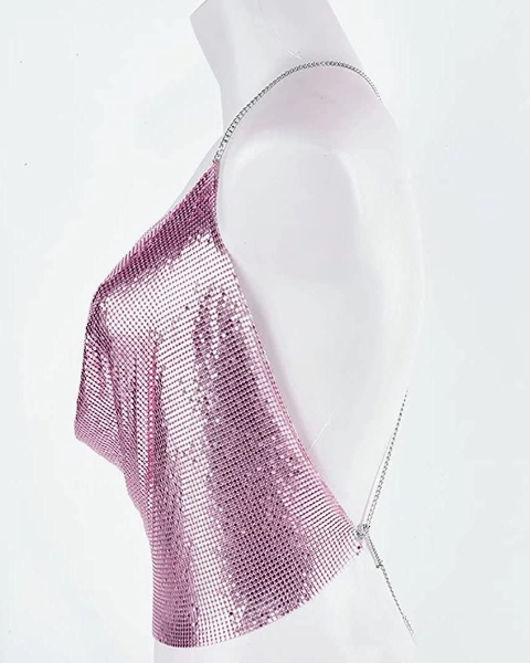 PARTY Sparkly Deep V Neck Crop Tank Tops Cami Body Chain Top