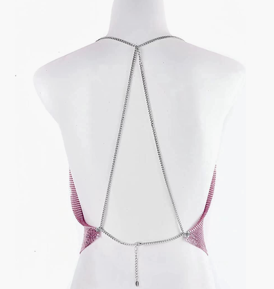 PARTY Sparkly Deep V Neck Crop Tank Tops Cami Body Chain Top