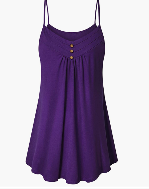 PARTY Button V Neck Pleated Spaghetti Strap Camisole