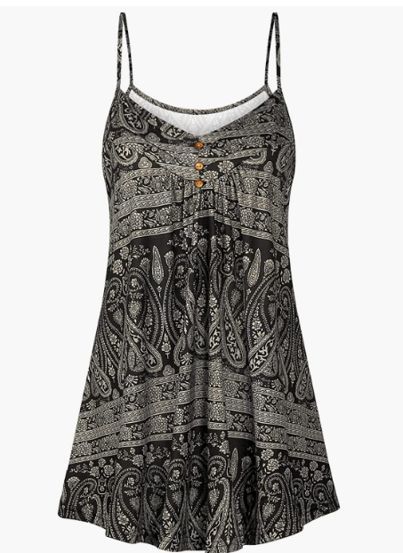 PARTY Button V Neck Pleated Spaghetti Strap Camisole