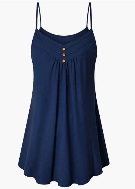 PARTY Button V Neck Pleated Spaghetti Strap Camisole