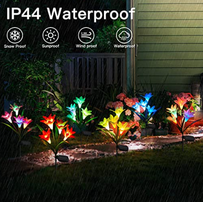 Outdoor Solar Flower Lights - 4 Pack Solar Garden Lights Color Changing with 16 Large Lily Flowers