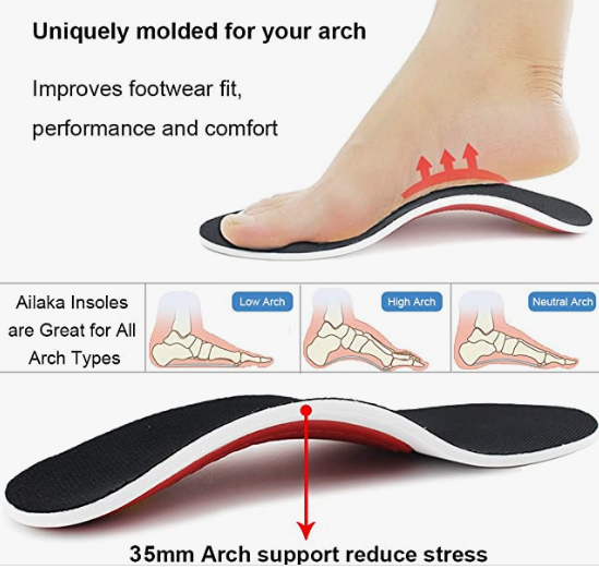 Arch Support Shoe Insoles, Cushion Orthotic Inserts for Flat Foot, Plantar Fasciitis, Feet Heel Pain Relief