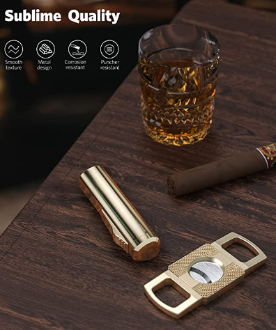 Lighter and Cigar Cutter Set, Adjustable Triple Jet Flame Cigar Lighter, Windproof Butane Refillable Lighters Gift Set