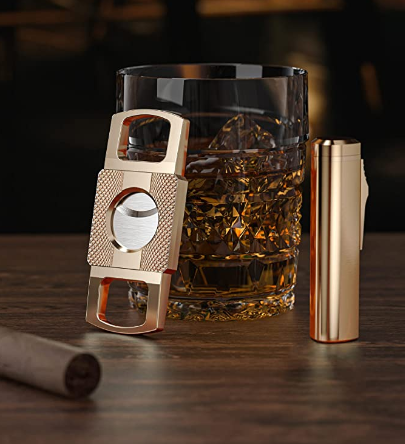 Lighter and Cigar Cutter Set, Adjustable Triple Jet Flame Cigar Lighter, Windproof Butane Refillable Lighters Gift Set