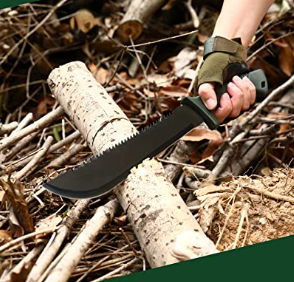 Fixed Blade Knife with Sheath, One-Piece Camping Hatchet and Hunting Knife with Rope Handle, Includes Zoomable Tactical Flashlight and Many Other Tools, 15 Pieces Camping Tool Set