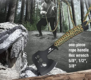 Fixed Blade Knife with Sheath, One-Piece Camping Hatchet and Hunting Knife with Rope Handle, Includes Zoomable Tactical Flashlight and Many Other Tools, 15 Pieces Camping Tool Set