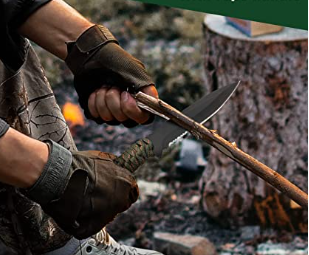 Fixed Blade Knife with Sheath, One-Piece Camping Hatchet and Hunting Knife with Rope Handle, Includes Zoomable Tactical Flashlight and Many Other Tools, 15 Pieces Camping Tool Set