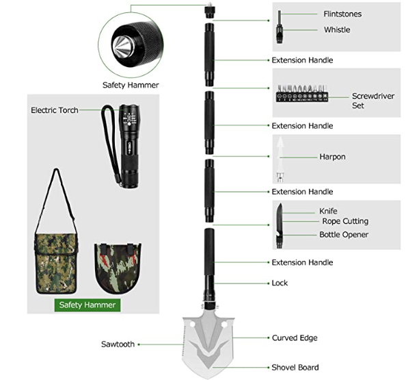 Folding Shovel, 100 cm Multifunctional Folding Shovel, Survival Shovel, Extra Thick Design, Rustproof Spade Made Alloy Steel for Survival/Snow Shovel/Outdoor