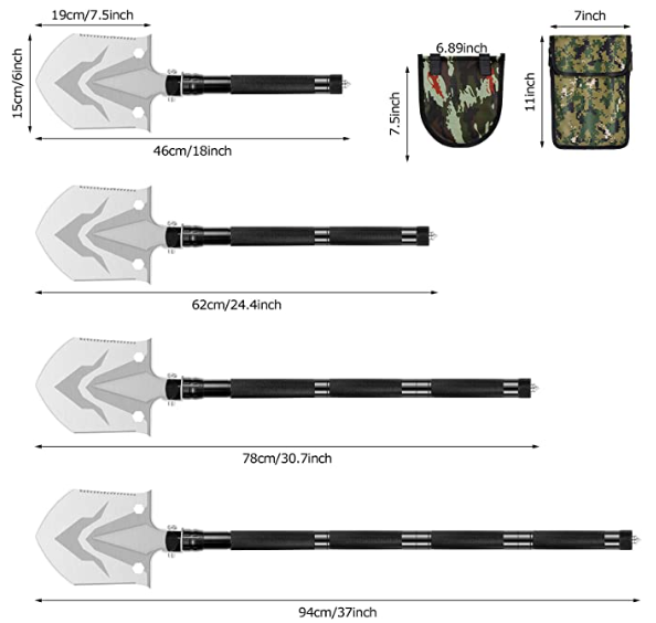 Folding Shovel, 100 cm Multifunctional Folding Shovel, Survival Shovel, Extra Thick Design, Rustproof Spade Made Alloy Steel for Survival/Snow Shovel/Outdoor