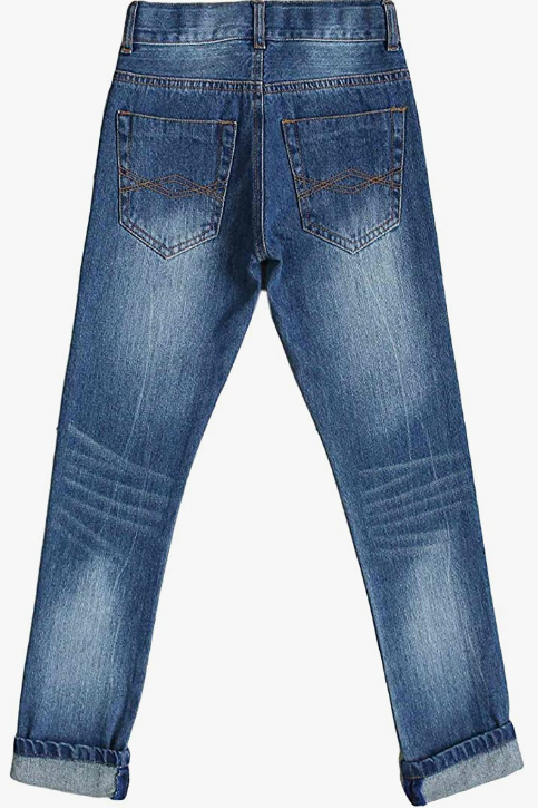 Adjustable Waist Slim Denim Pants Blue Jeans