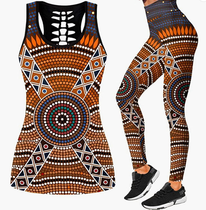 Women 2 Piece Outfits Casual Sweatsuit Skull Printed Tank Tops Yoga Leggings Jogger Set Activewear