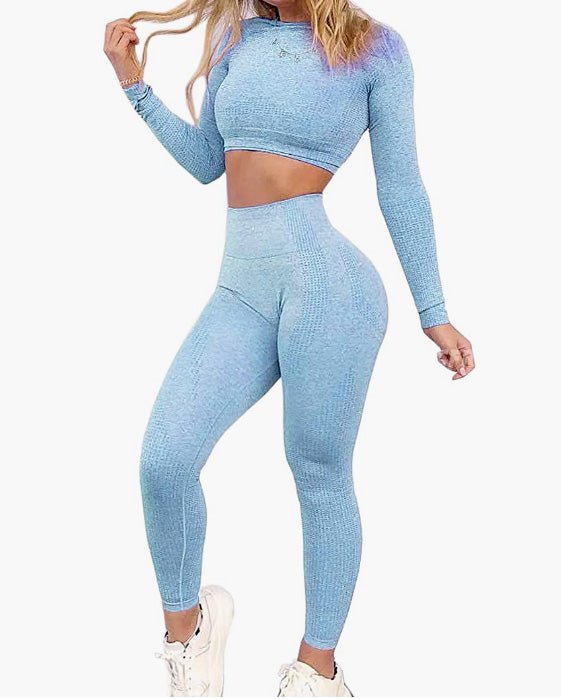 Women Workout Sets 2 Pieces Seamless Tank Crop Tops Leggings Exercise Outfits
