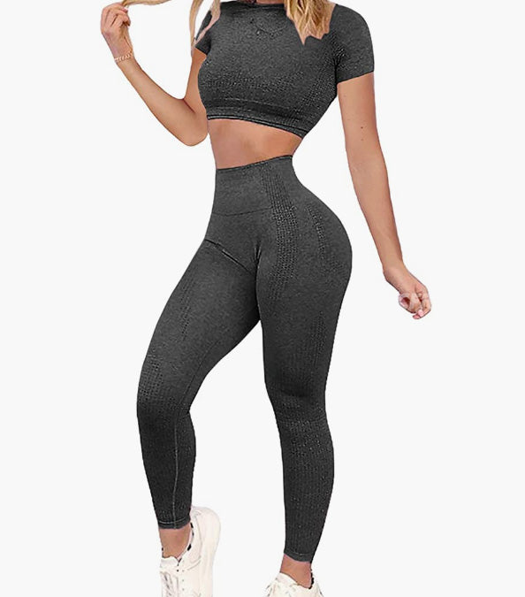 Women Workout Sets 2 Pieces Seamless Tank Crop Tops Leggings Exercise Outfits Tracksuit