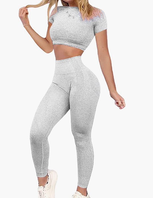 Women Workout Sets 2 Pieces Seamless Tank Crop Tops Leggings Exercise Outfits Tracksuit