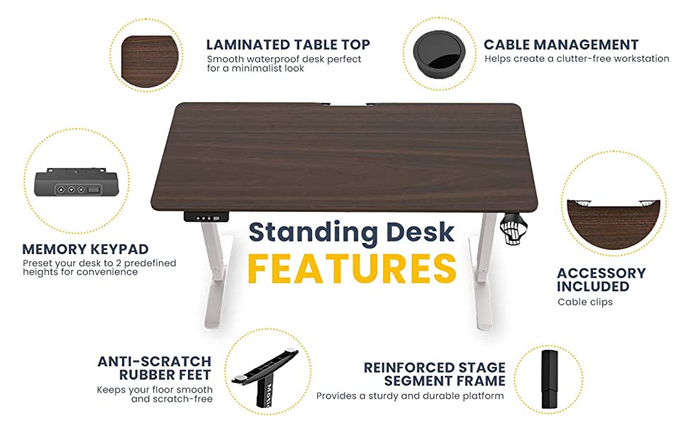 Adjustable Computer Sit Stand Desk Stand - Black Frame Single Motor with Table Top